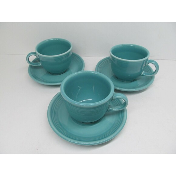 Homer Laughlin Fiesta Green Set Of 3 Cups And 3 Saucers - Picture 1 of 6
